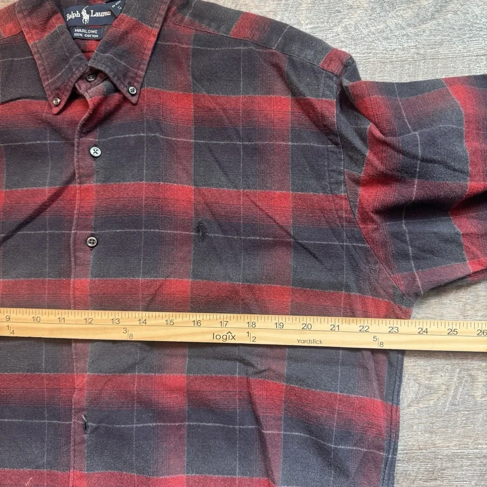 Ralph Lauren Marlowe Mens Size Med Shirt Flannel Vintage Buffalo Plaid Red Black
